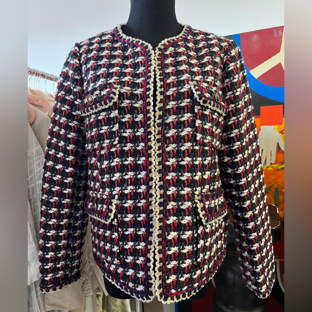 Zara Black And Red Tweed Blazer